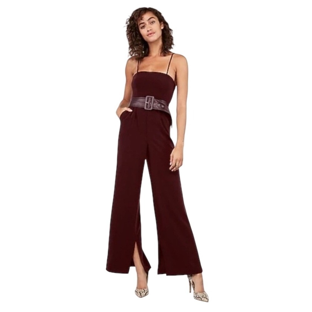 Express × Negin Mirsalehi Burgundy Wide Leg Belted Jumpsuit with‎ Front Slits 10